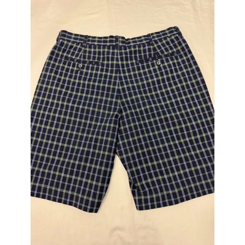 IZOD XFG Plaid Golf Shorts Mens 34‎ Navy Blue Lime Green Cotton Blend